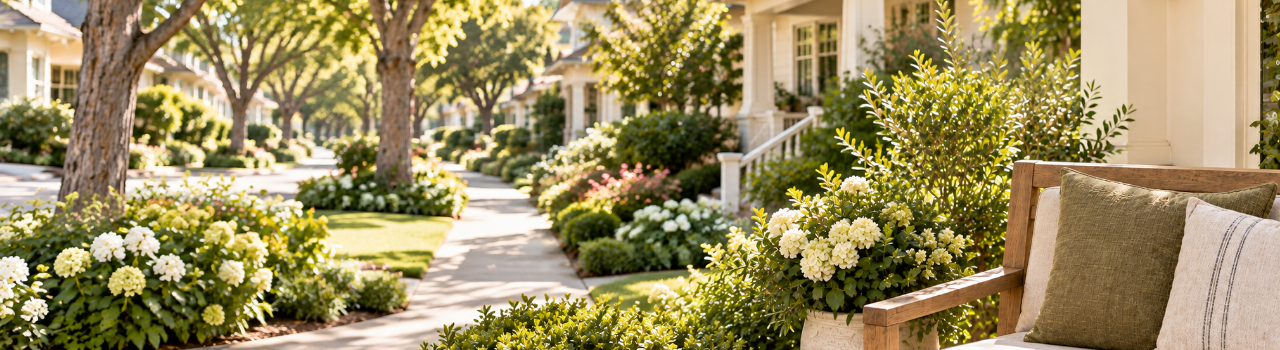 A sunny, tree-lined neighborhood